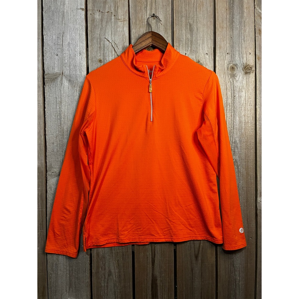 Swing Bette & Court Womens Orange Quarter Zip Long Sleeve Golf Pullover Top XL